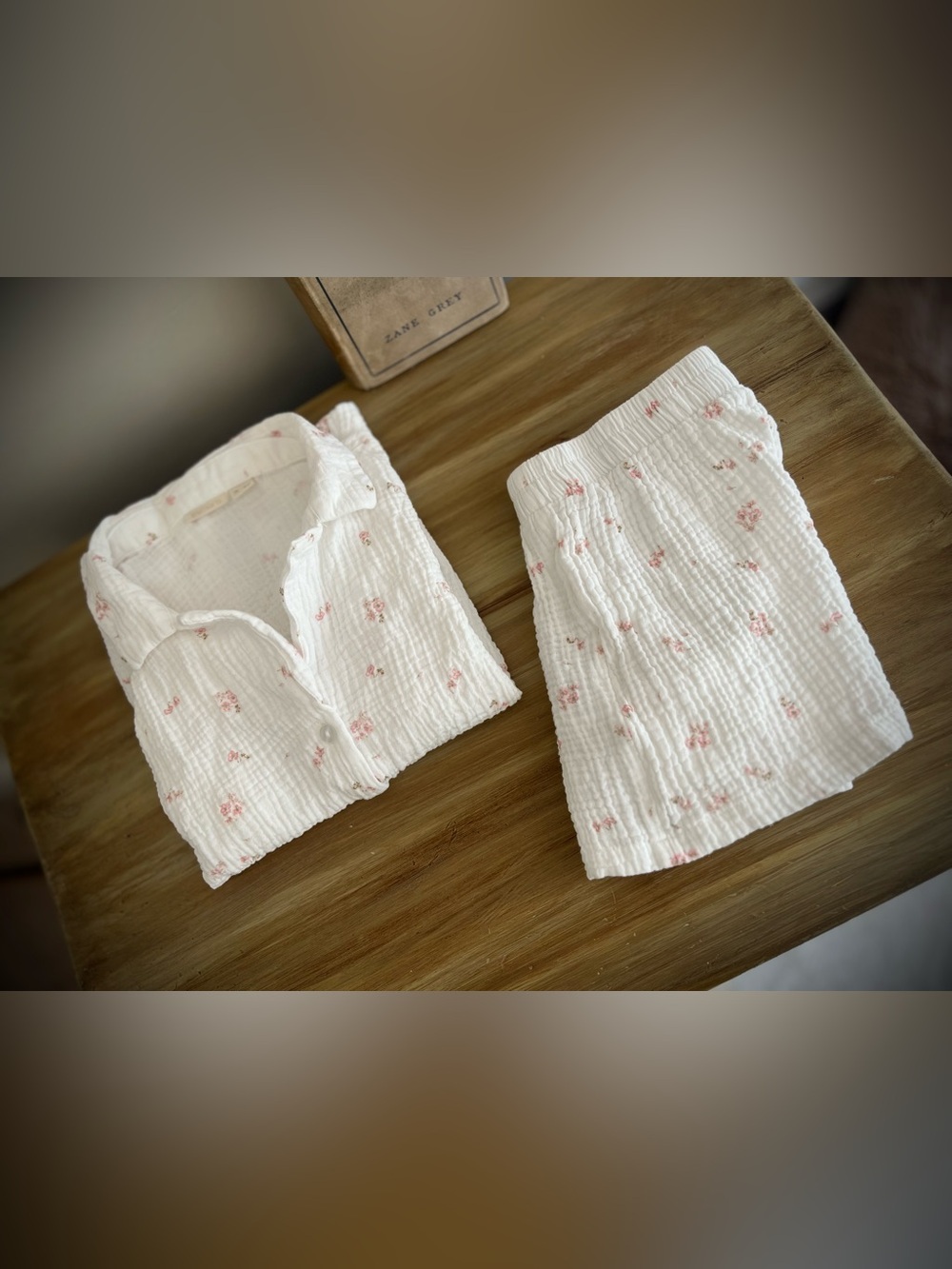 100% Cotton Muslin Pajamas Sleep Set Top Bottom Short Sleepwear Lounge Boho Chic